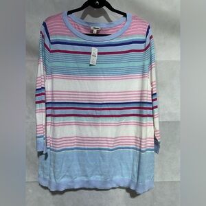 NWT Talbots Lightweight Colorful  Stripe 3/4 Sleeve Sweater Cotton Size XL Beach